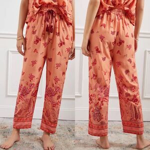 Anthropologie Clementine Peach Floral High Waist Elastic Pajama Lounge Pants M
